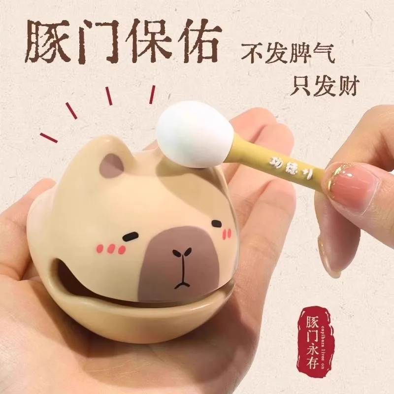 Office Desk Decor Kapybara Wooden Fish Knock Stress Relief Toy for Workers