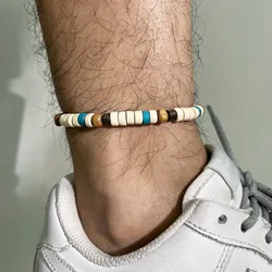 Vnox Wood Beads Men Anklets, Adjustable Star Beads Charm Bracelet Chain, Bohemia Beach Holiday Jewelry  Bracelet on Leg