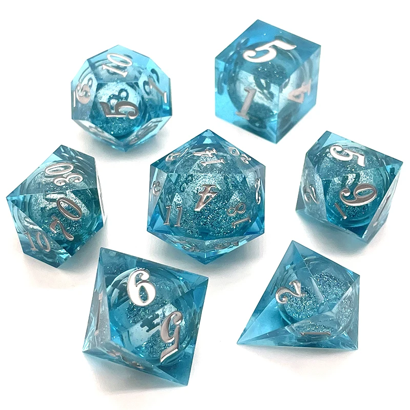 7PCS Sharp Resin Dice Set Liquid Core Mold Polyhedral Toy Multiplayer Role Game Digital Dices for Board Table Games Accessories