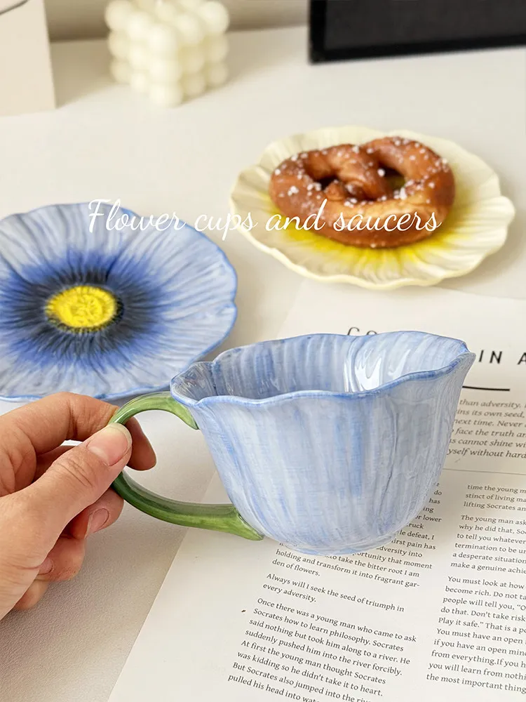 Niche Stylish Latte Cup Saucer Set High Aesthetic Coffee Mug Unique Design Tableware for Women Home Tea Serving Drinkware Gift