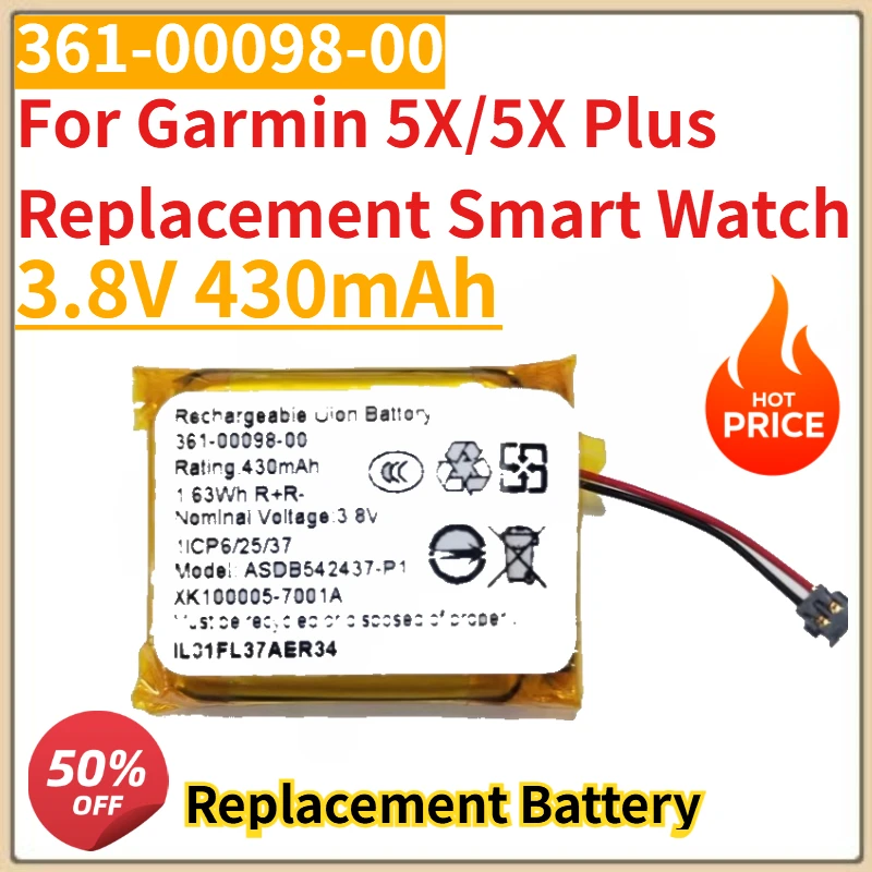 

High Quality New 3.8V 430mAh 361-00098-00 Watch Battery for Garmin 5X/5X Plus Replacement Smart Watch