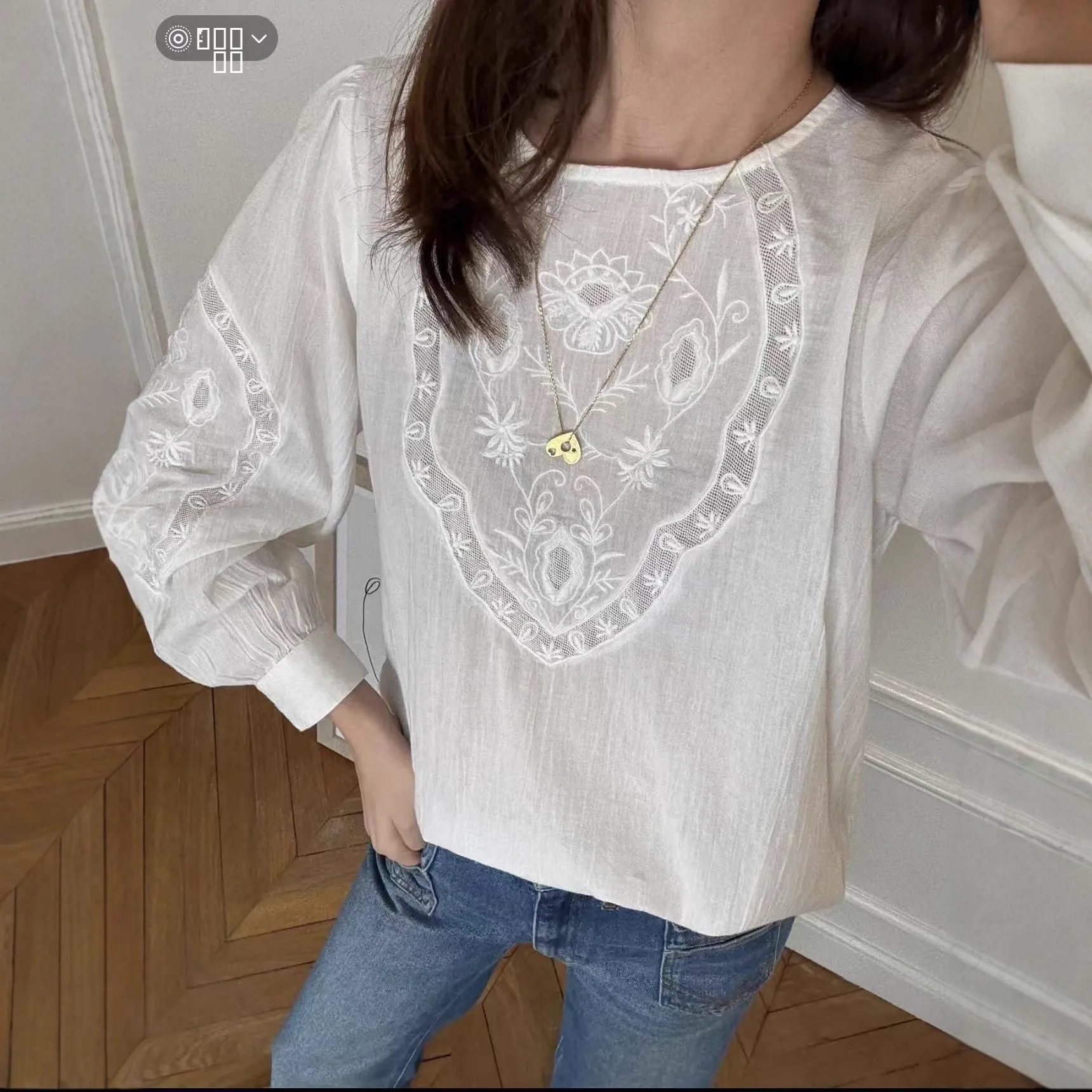 

Женская хлопковая круглая блузка Ne Long Sve irt с вышивкой, весна-осень, новая удобная свободная блузка с пуговицами Ba Design