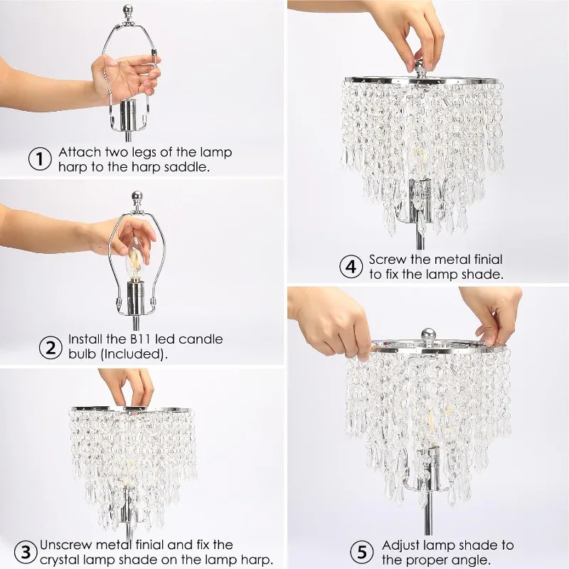 Lampada da tavolo in cristallo con controllo touch con porte di ricarica USB C + A, lampada da comodino decorativa dimmerabile a 3 vie con
