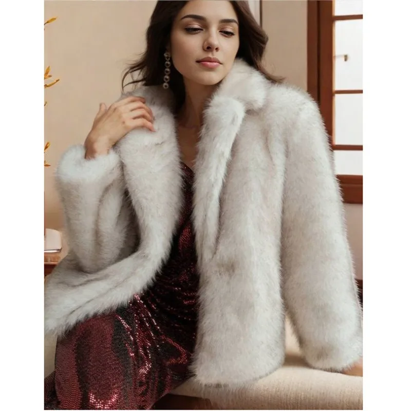Women's Clothing Fur Coats Faux Fox Fur Overcoats Winter Casual Warm Windbreakers Parties Style Fluffy Shawls Jackets Women