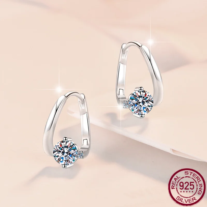 

New geometric ring S925 pure silver earrings fashion personality ins style moissanite earrings wedding jewelry