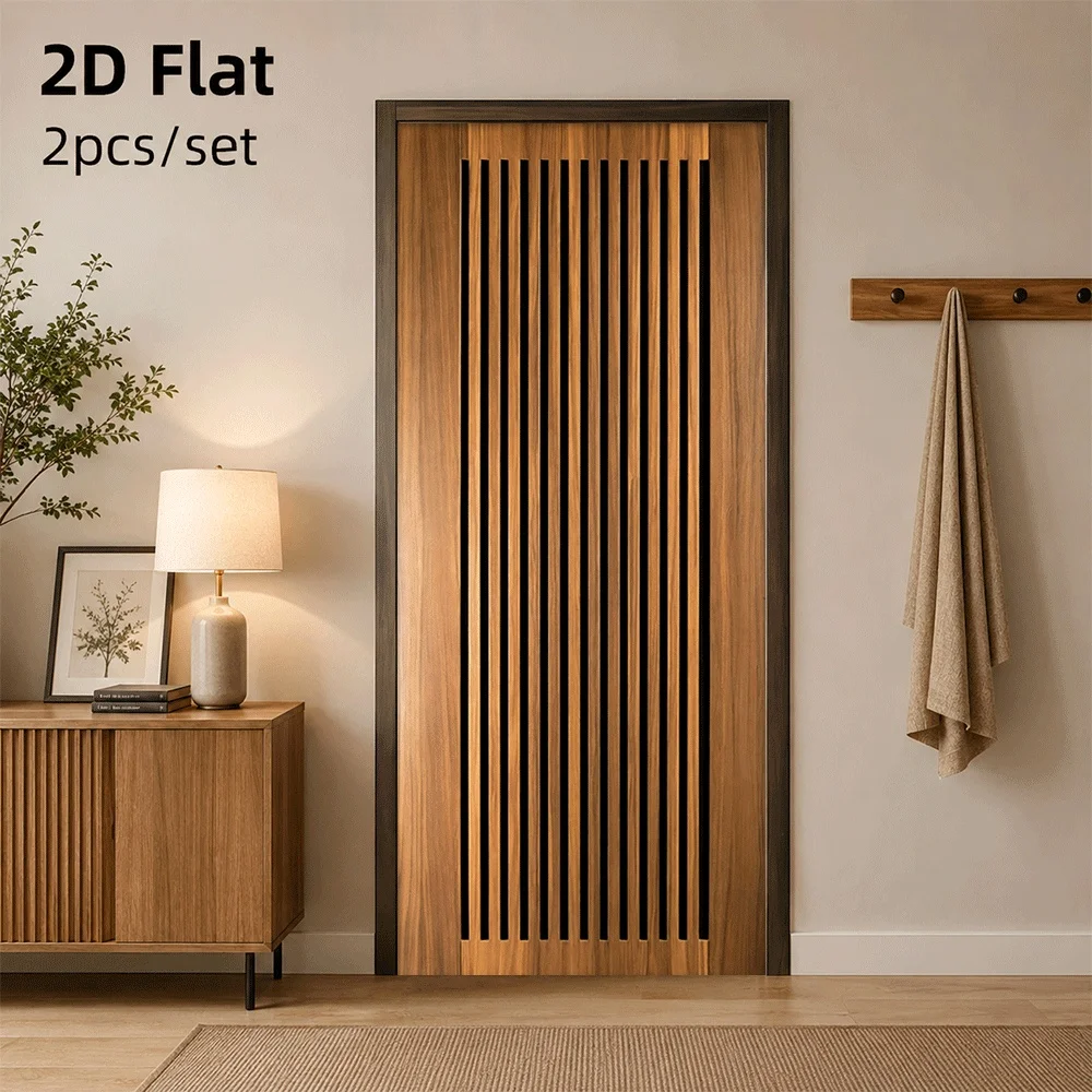 1 piece of modern minimalist vertical wood grain door sticker, waterproof self-adhesive, removable, modified home style, 2D flat