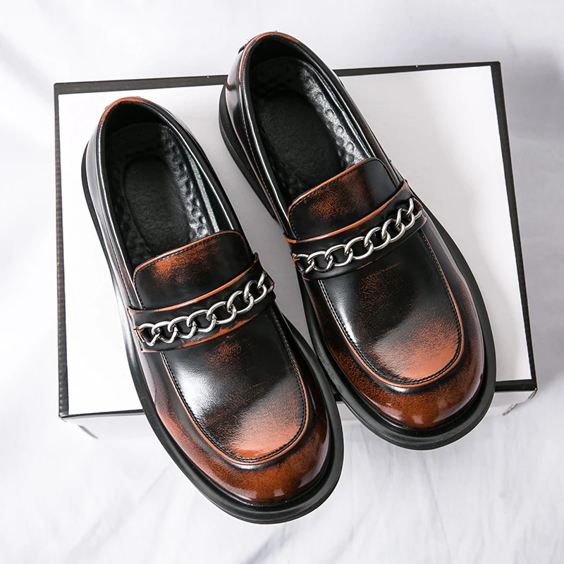 

Retro Round Toe College Style Mens Fashion Slip-On Loafers Business Shoes Luxury Goods Formal Dress Shoes Gentleman Party Shoes