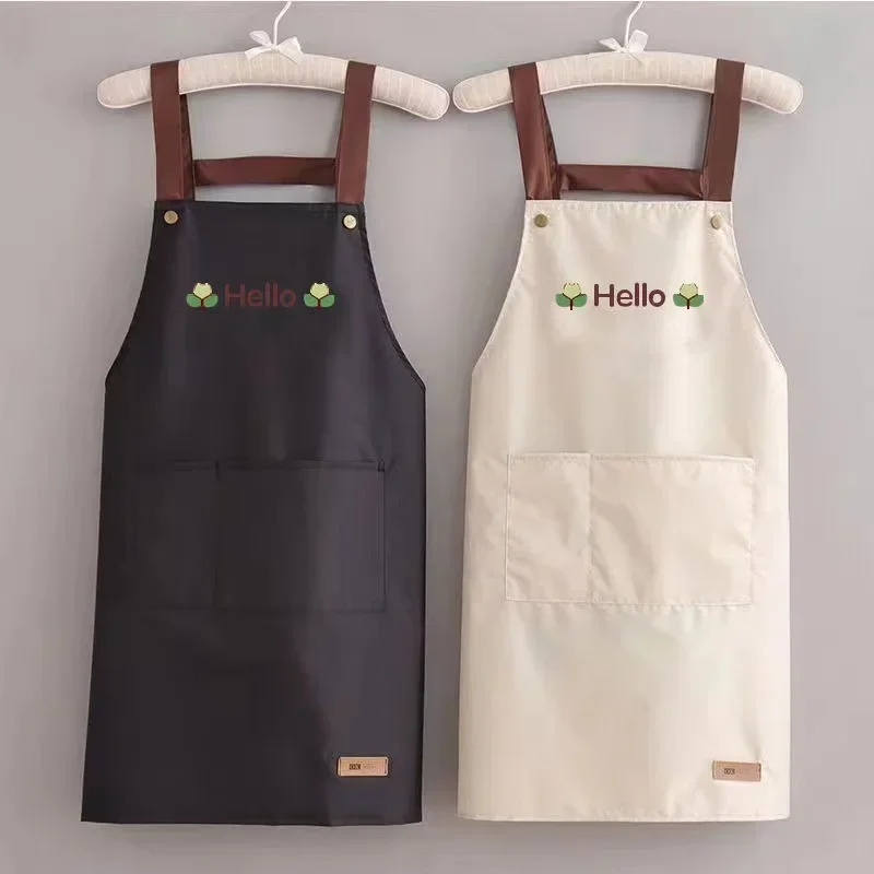 Apron Home Kitchen Waterproof and Oilproof Workwear Summer Thin Dining Aprons Cooking Aprons Apron Dress Black Apron