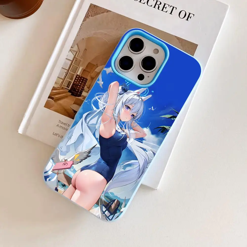

Blue Archive Miyako Phone Case for iPhone 17 16 15 14 13 12 11 Air Pro Max Plus Jelly Double layer Light Blue Cover