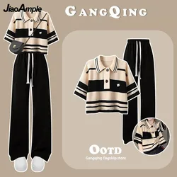 Women's Summer Tracksuit 2023 New Fashion Stripe Short Sleeve T-shirt+Casual Pants Two Piece Korean Elegant New Matching Set