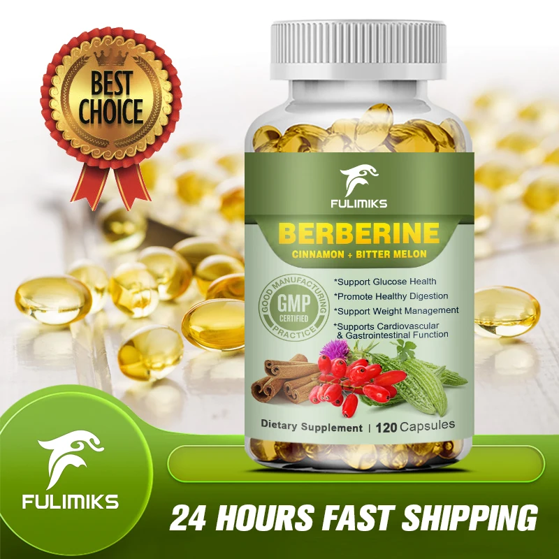 

Berberine Complex Capsules, for Cardiovascular, Digestive Health, Balance Blood Sugar, Immune System, Non-GMO