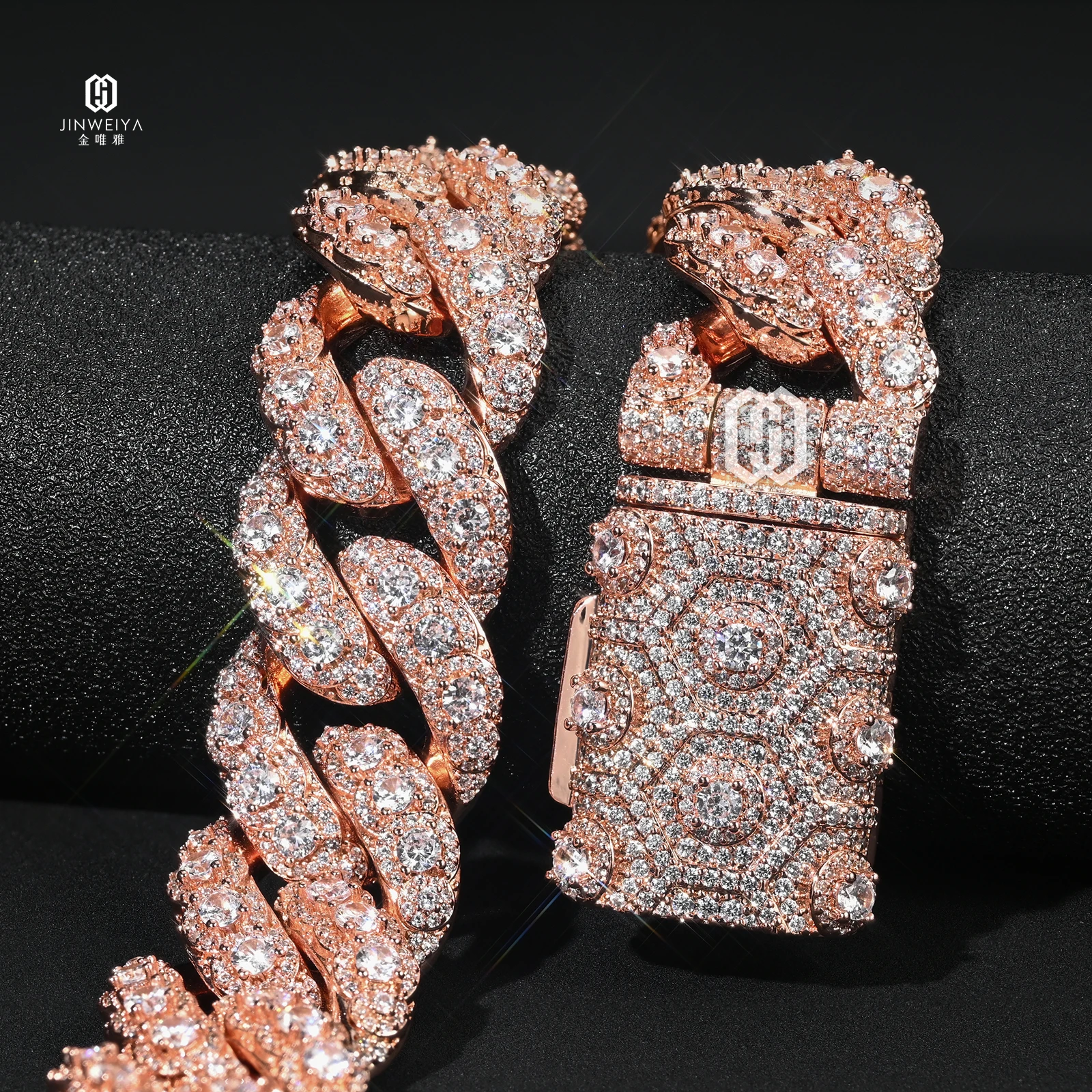 Raised Pointers .20MM Diamond Iced Out Brass Moissanite Rose Gold Plated Hip Hop Fine Jewelry Miami Cuban Link Chain Necklace