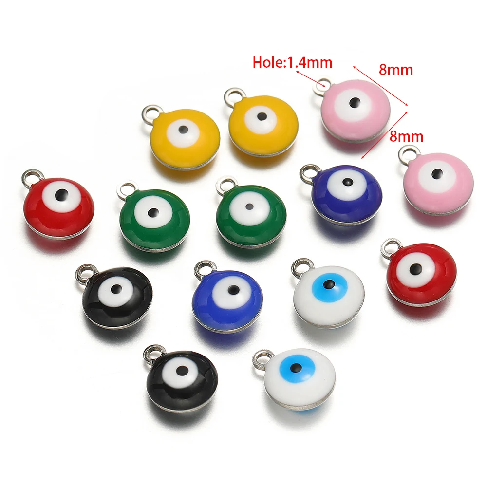 20Pcs/Lot Waterproof Stainless Steel Enamel Evil Eye Charms Necklace Pendants for Earrings Material DIY Handmade Jewelry Making