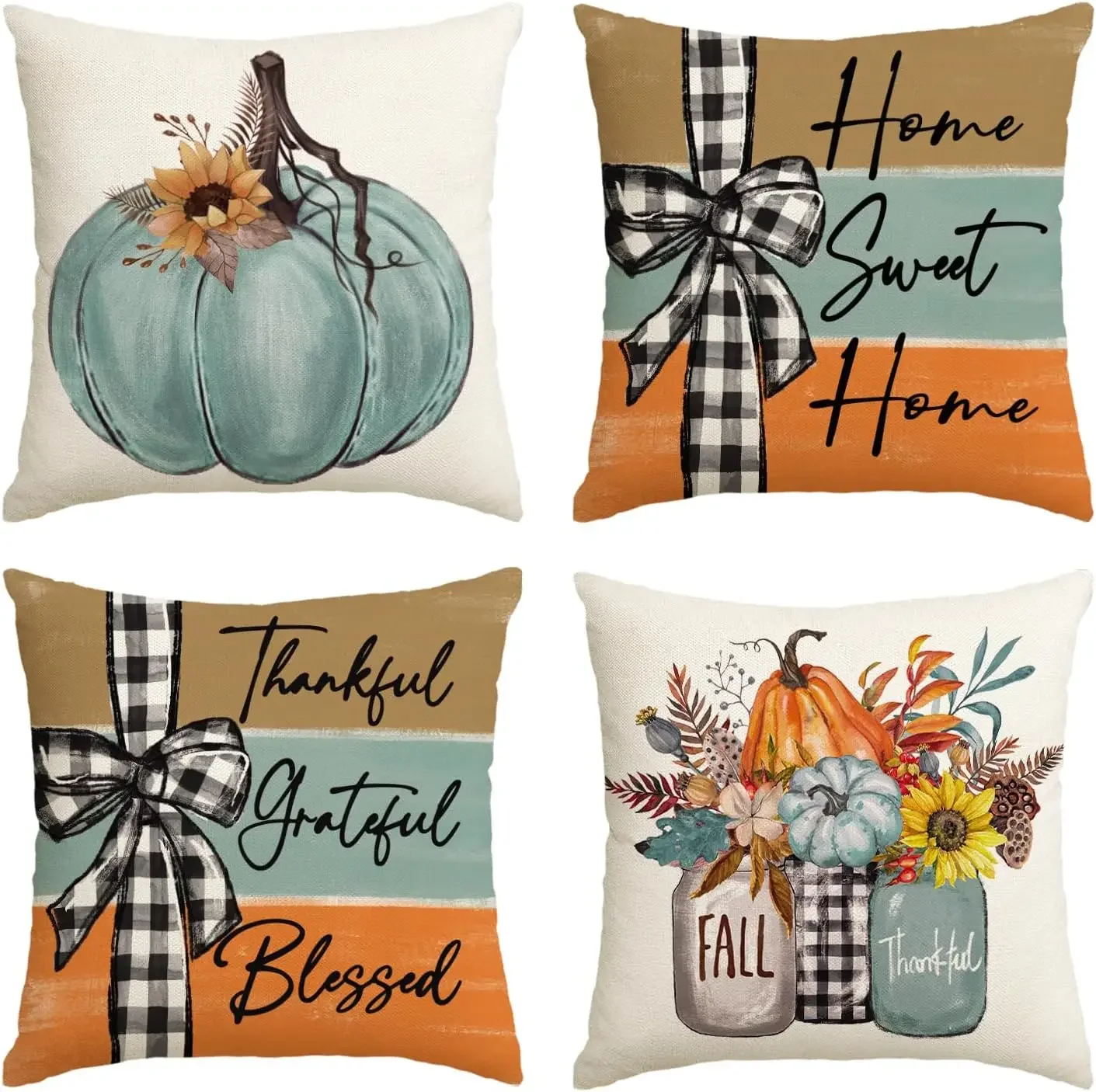 Fall Pumpkin Home Sweet Home Throw Pillow Covers,  Autumn Thankful Grateful Blessed Harvest Cushion Covers Decorations