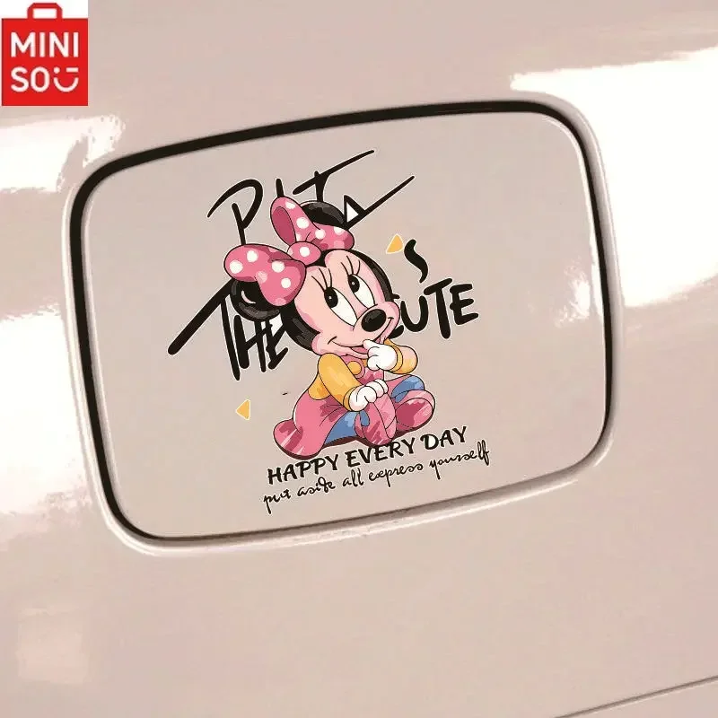 MINISO Disney Minnie Car Cartoon Stickers Cute Scratch Cover Fuel Tank Car  Decoration Stickers Body Decoration Accessories