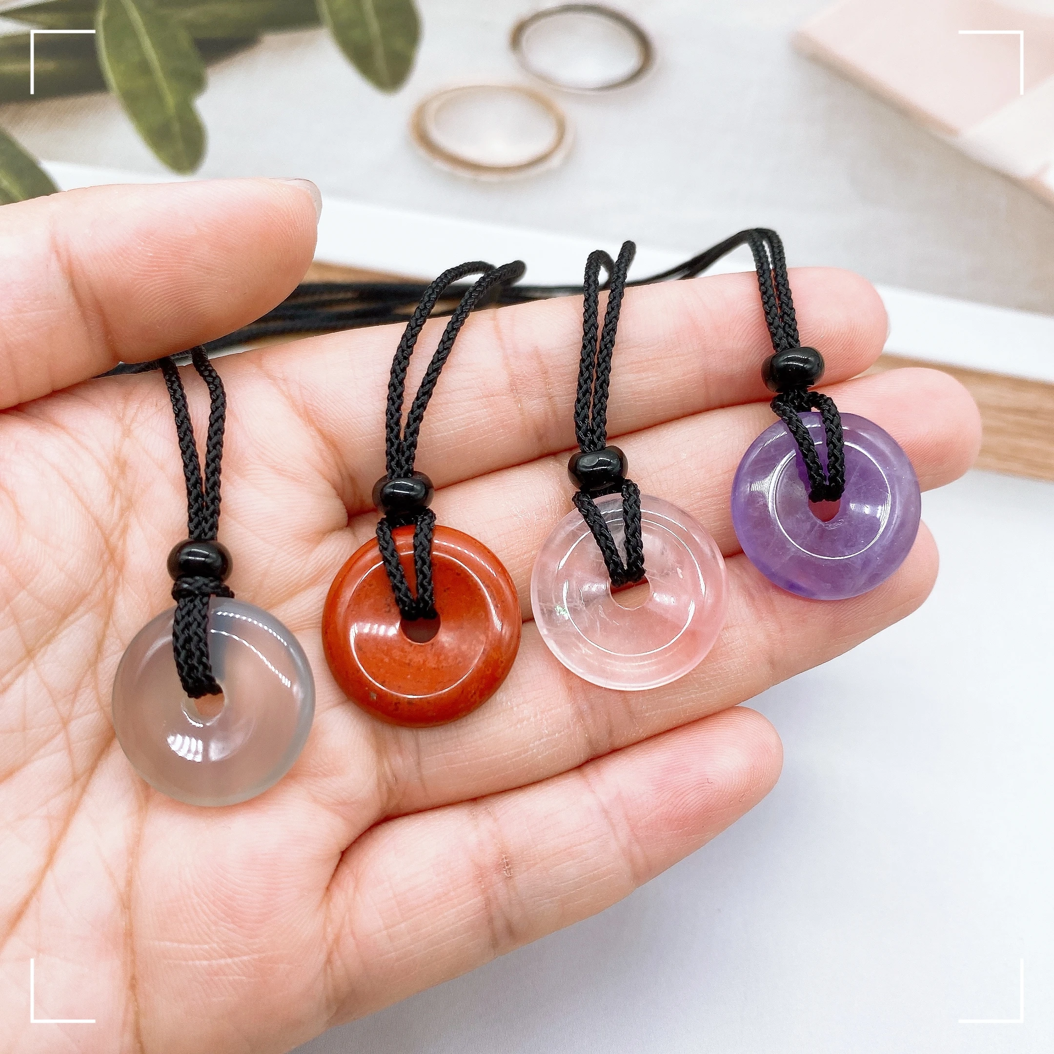 Natural Stone Crystal Large Hole Bead Pendant Necklace Jewelry Round Donut Pendant DIY Necklace Earring Ornament Home Decor Gift