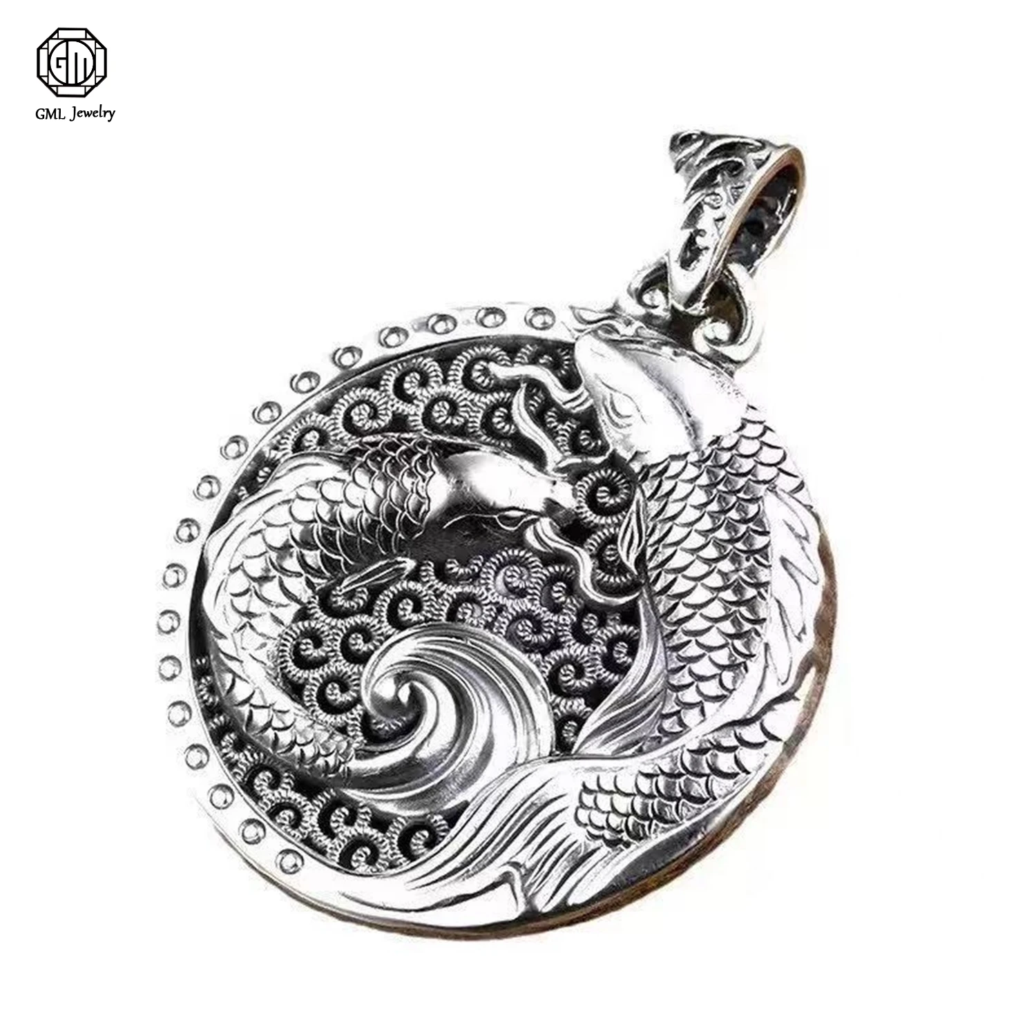 Sterling Silver Double Fish Swimming Pendant Necklace Unisex Men Women Traditional Harmony Symbol Elegant Jewelry Gift