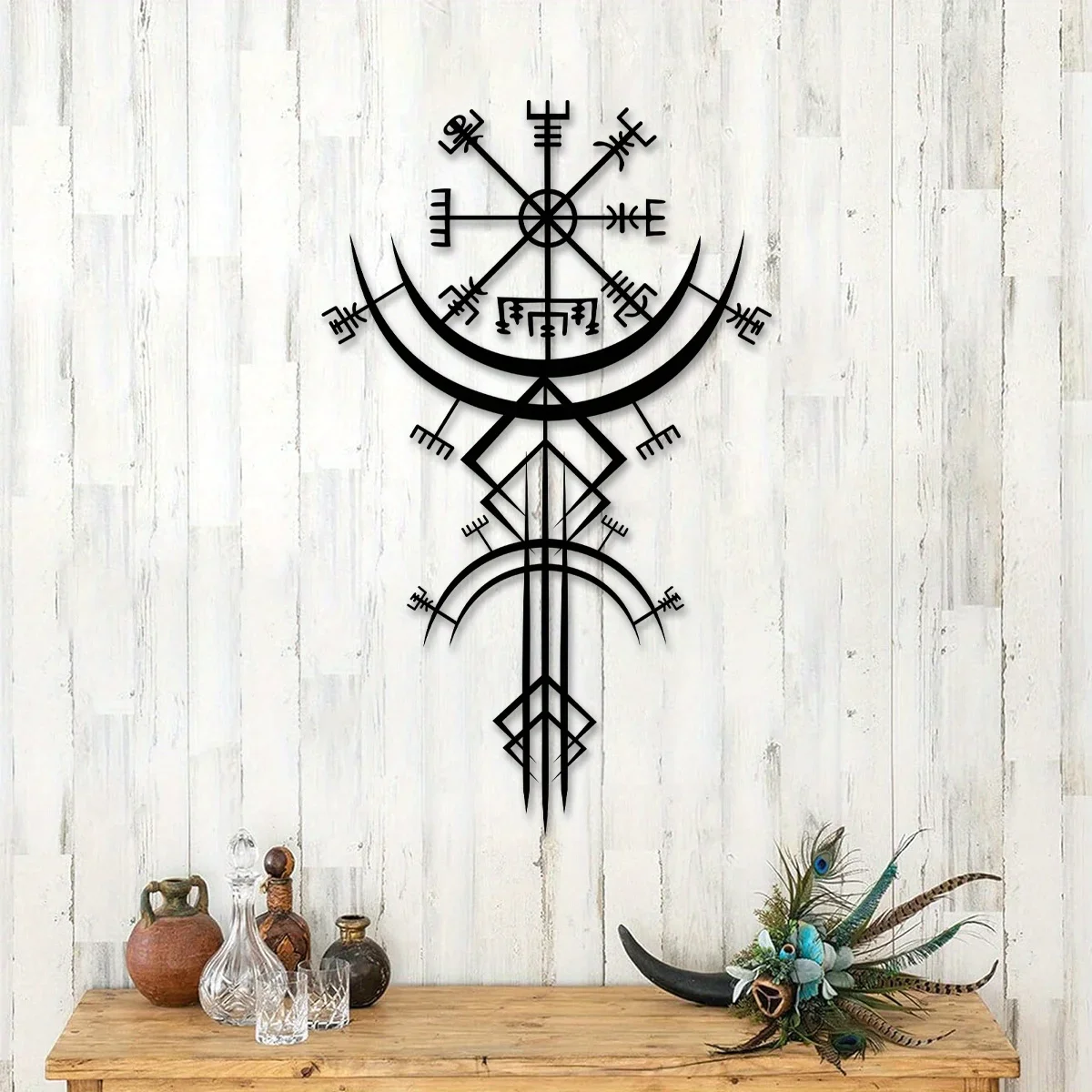 One Piece Viking Metal Decor Rune Wall Decor Norse Mythology Art Metal Wall Decor Metal Wall Hanging Gift 16.1 inches/40.9 cm