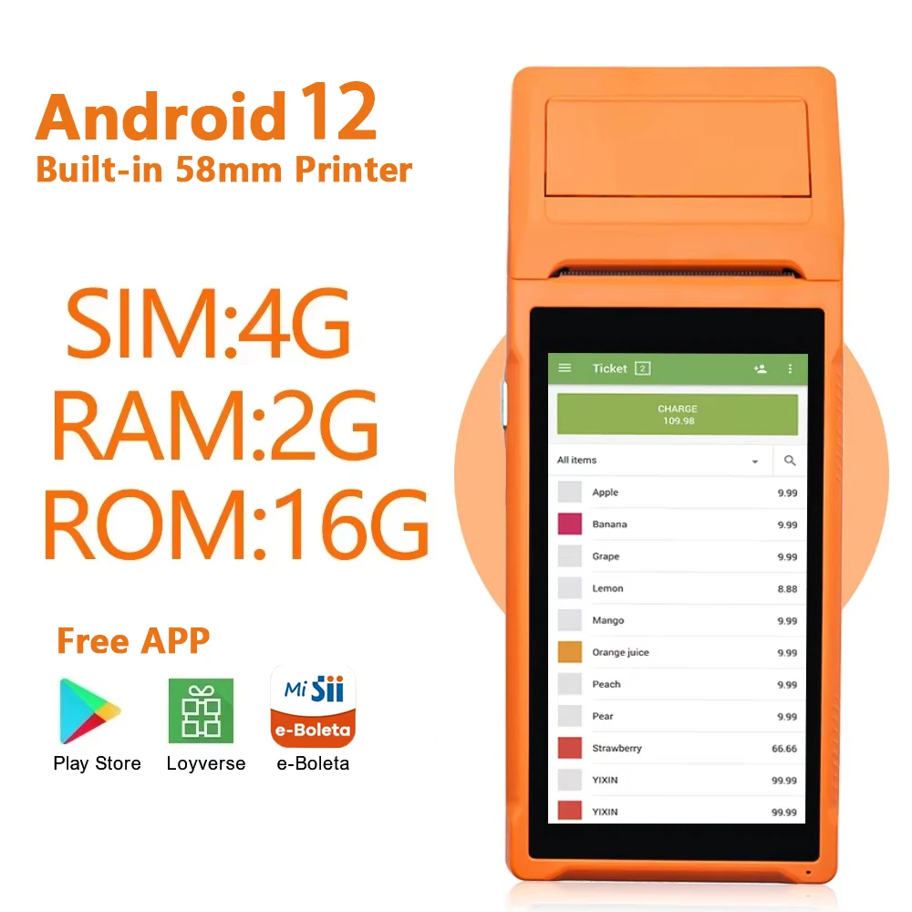 طابعة PDA محمولة باليد طابعة حرارية محمولة Android12/11 فاتورة إيصالات متنقلة 5.5 بوصة HD WiFi 1D/2D مسح نظام POS للأعمال