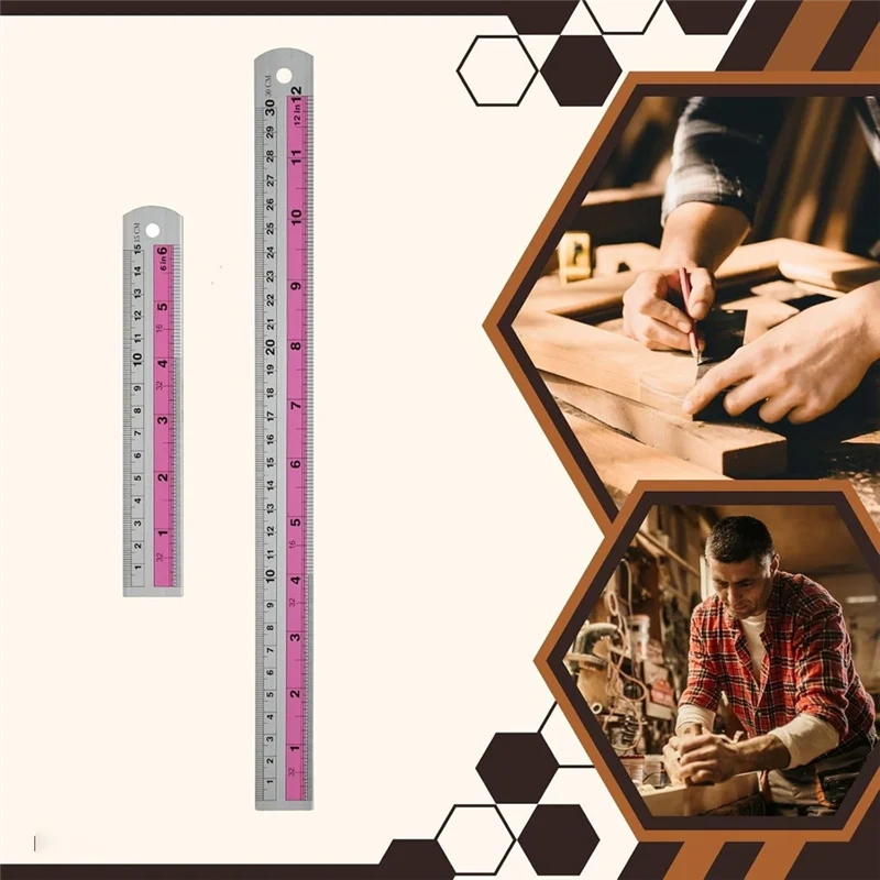 CYCLI-12+6 Inch Metal Ruler Set-Straight Edge Ruler Has Both Imperial And Metric Measurements, Perfect For DIY Projects