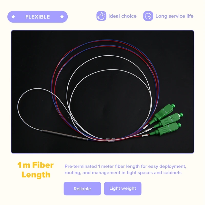 DT21 Fiber Optic PLC Splitter 1x2 SC/for APC 5PCS Low Insertion Loss FTTH CATV Telecom Network 1M Optical Connector