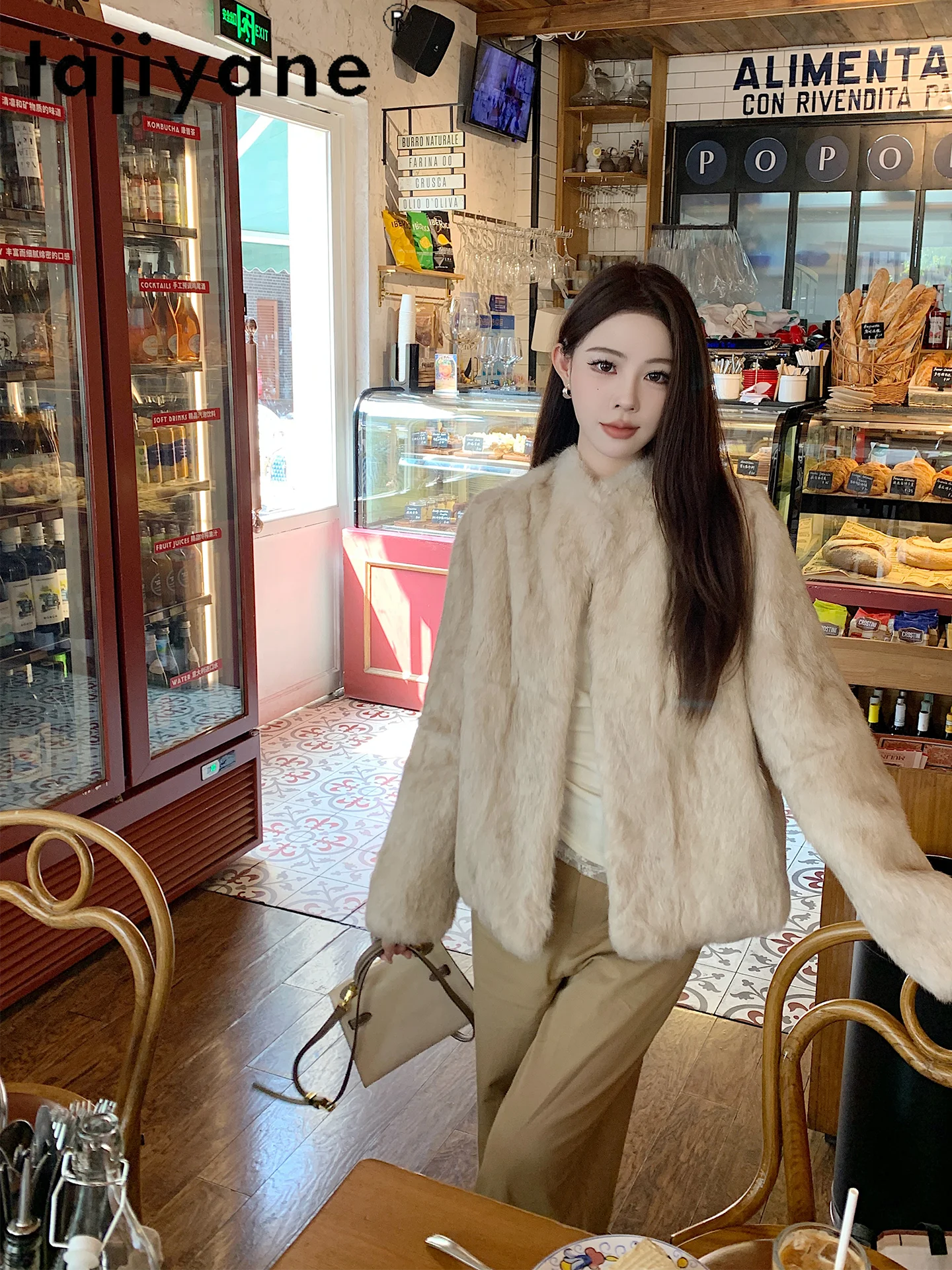 타지야네 100% 토끼털 코트 여성 스탠드 칼라 리얼 퍼 재킷 겨울 여성 의류 2025 럭셔리 퍼리 재킷 여성용 코트