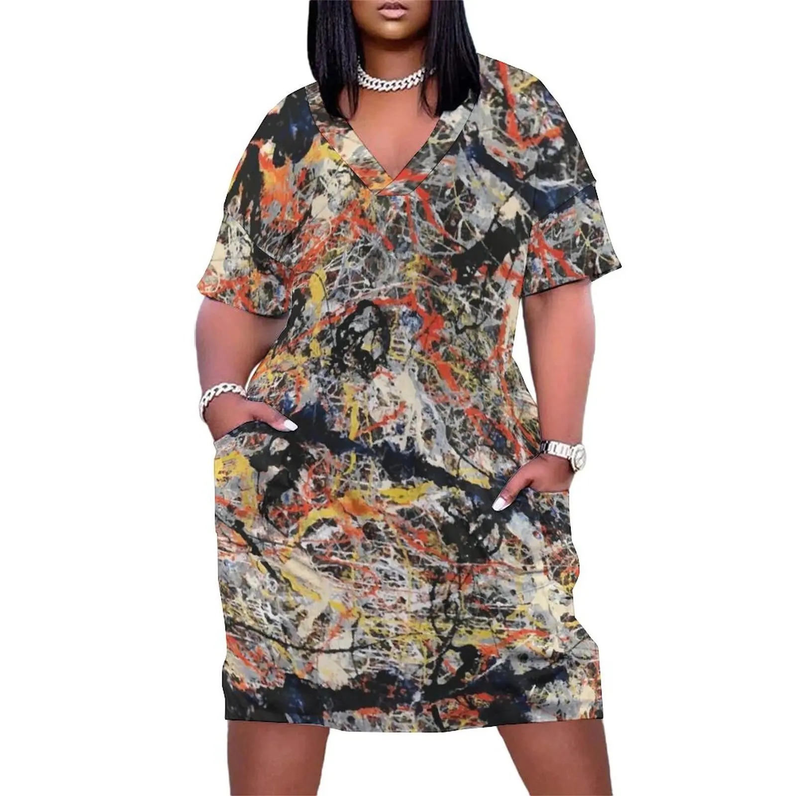 

Jackson Pollack | Blue Poles Loose Pocket Dress Dress women dresses for women beach outfits for women women's summer dress 2025