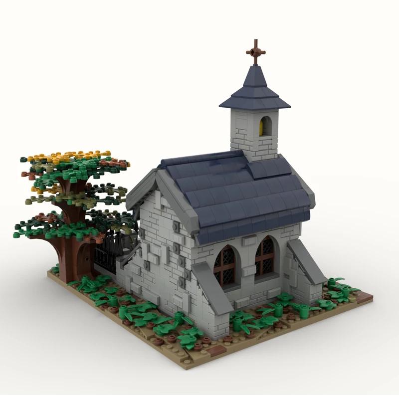 MOC- 182898   Bloc de construction de chapelle médiévale, série d'architecture Vintage, ensemble de briques, cadeaux créatifs, Halloween et noël, 1257 pièces