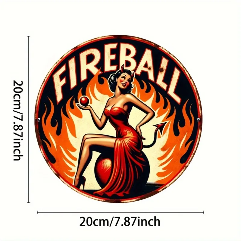 لافتة قصدير دائرية عتيقة من Fireball، نقش رقائق معدنية على الحائط، ديكور غرفة نوم المنزل، موضوع البار الكلاسيكي، هدية للأصدقاء، قطعة واحدة #4