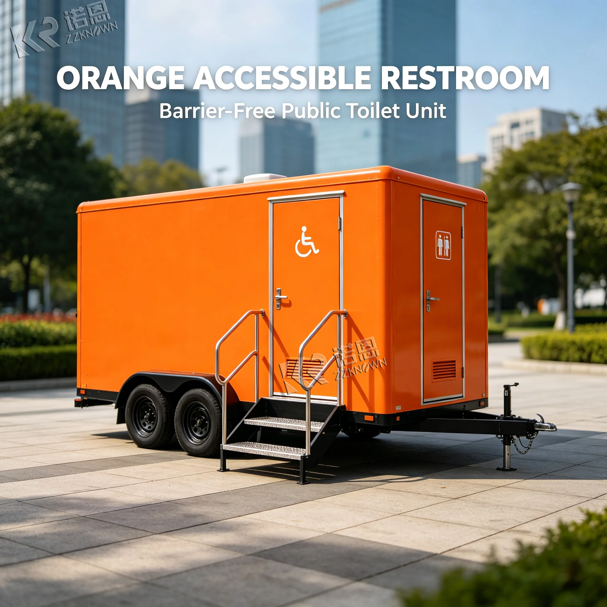 4 Stall Modern Portable Toilet Shower Trailer 4-Room Restroom Trailer for Outdoor Parks Portable Bathroom