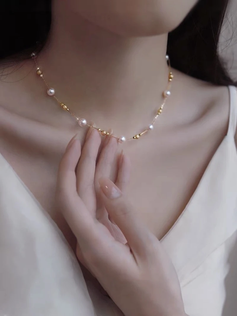 

18K True Gold Natural Freshwater Pearl Pendant Necklace for Women's Pure AU750 Fashion Boutique Jewelry Gift DC1029