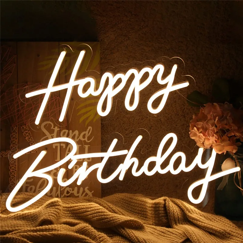 Happy Birthday Large Neon Sign for Wall Decor  with Dimmer Switch All Party Decoration Size-Happy 16.5x8inch, 23 X 8inch 5V USB