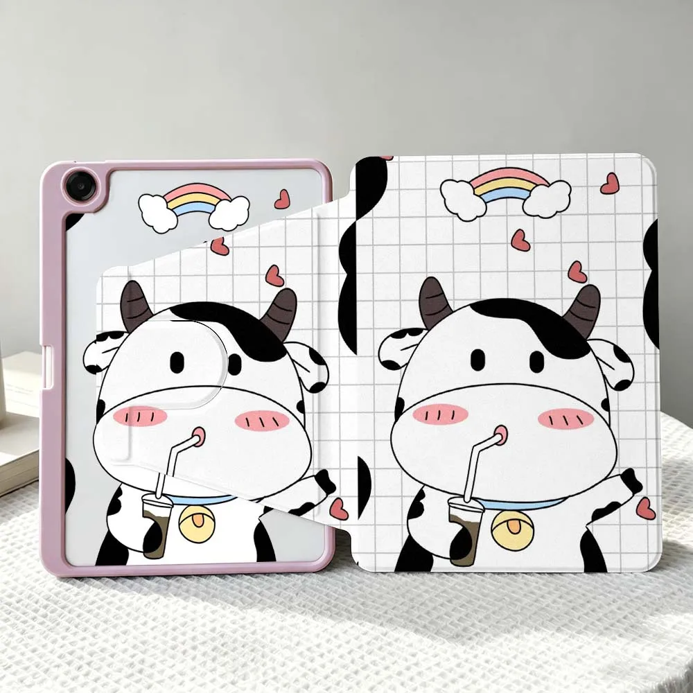 Cute Cow Pattern For Samsung Galaxy Tab S11 S10 S9 S8 A11 FE Plus Ultra 360° Rotation Stylus Storage Tablet Case Soft