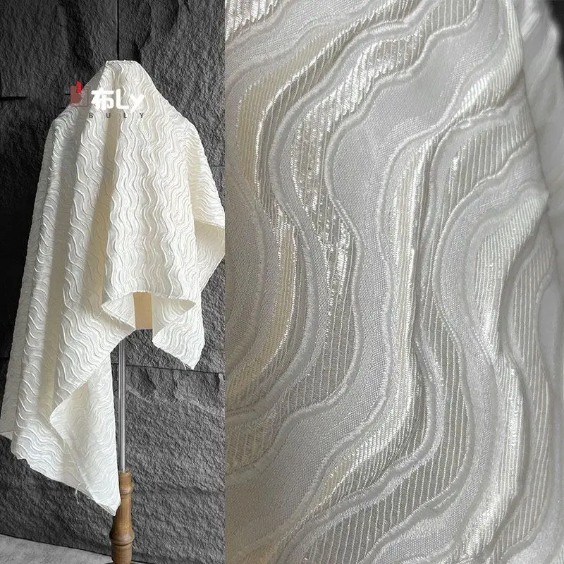 Beige Curved Stripe 3D Jacquard Fabric High Quality For Hat Coat Pants Fashion Designer Clothing Material