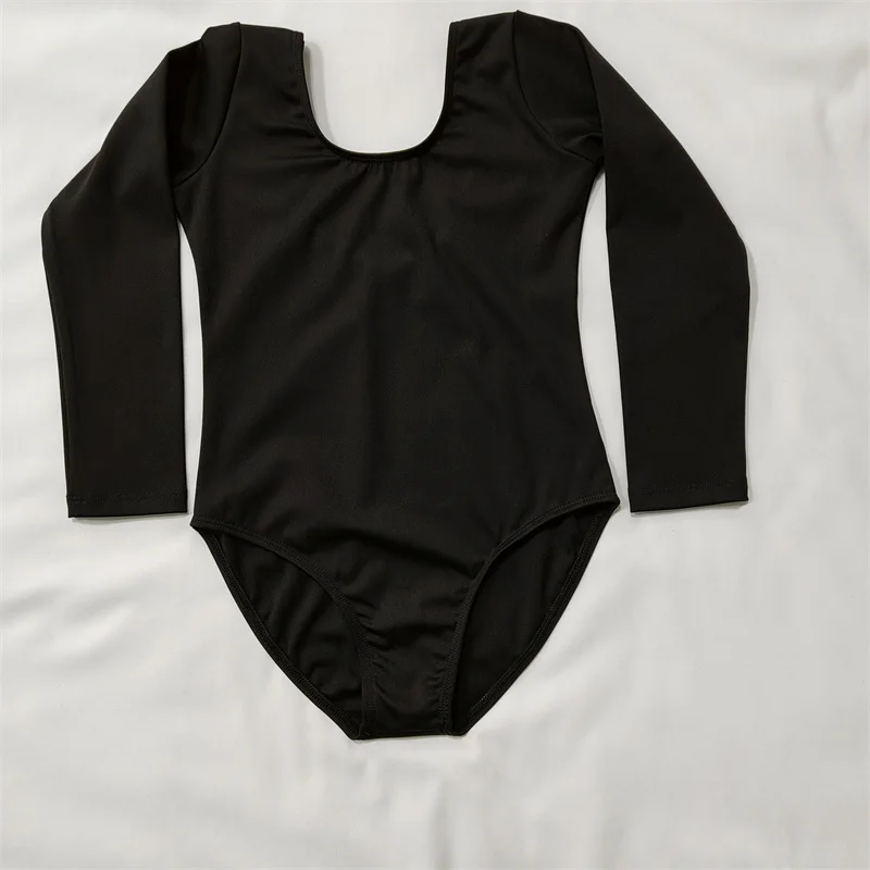 مصنع الجملة مات النايلون دنة ممارسة ارتداء الأطفال أطفال بنات أسود أبيض طويل الأكمام ثياب رقص الباليه للبيع #1