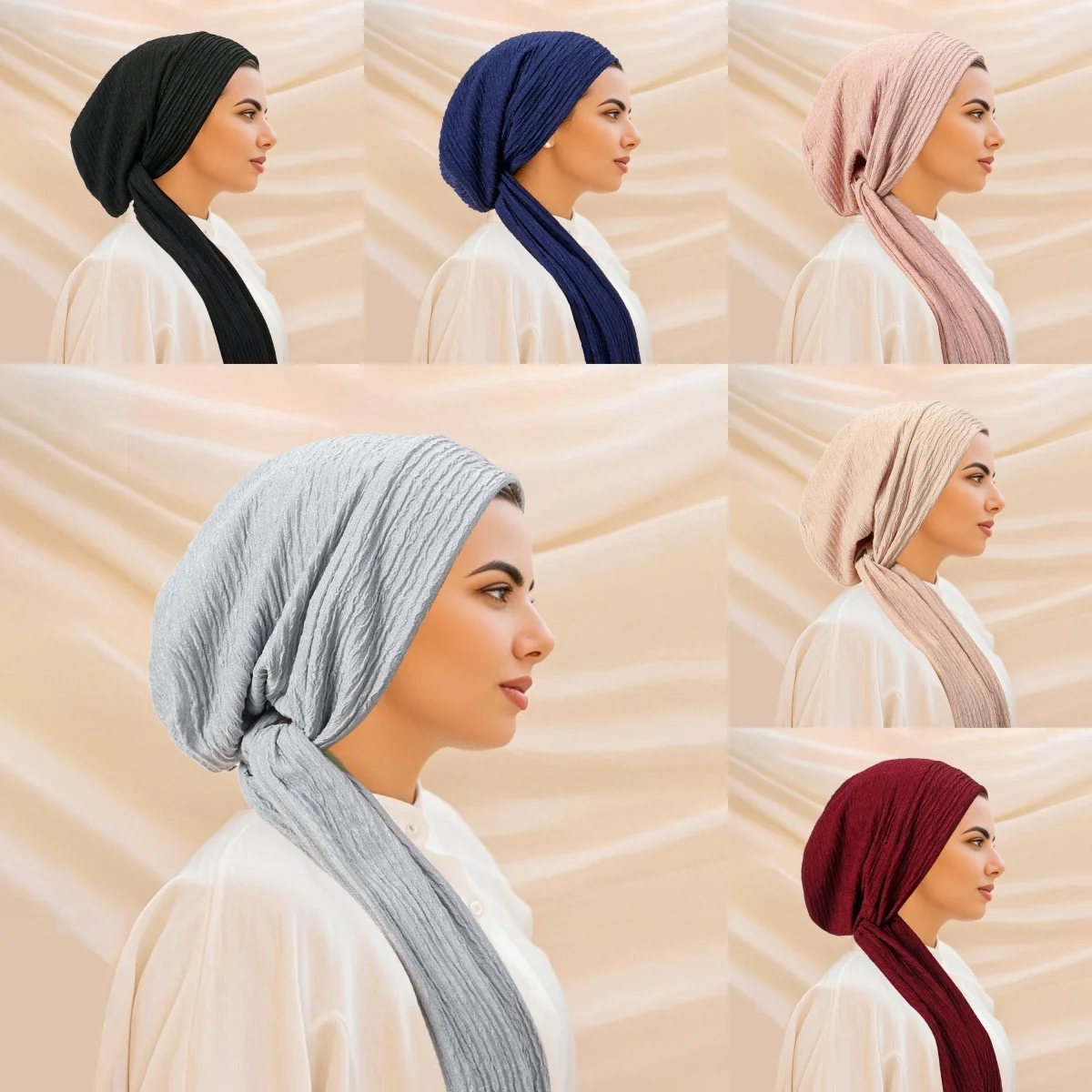 

Fashion Pre-tied Long Tail Strap Hijab Turban Hats Bandanas Muslim Head Wraps Bonnet Elastic Chemo Cap for Women Turbante Mujer