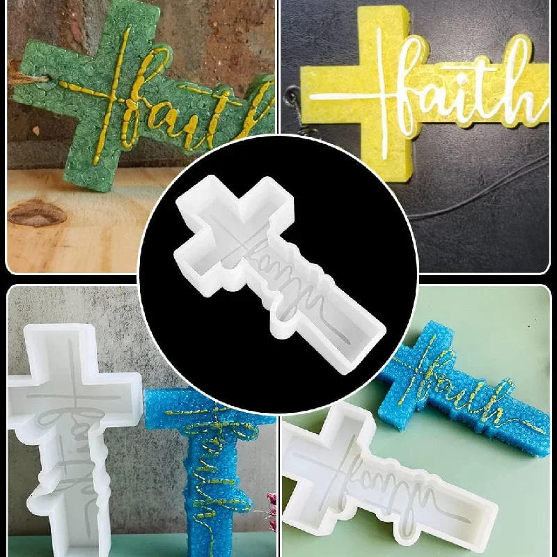قالب راتينج معلق على شكل صليب الإيمان، قالب سيليكون ديني لصنع الطازجة والصابون والراتنج والشموع والحلوى والديكور المتقاطع بنفسك
