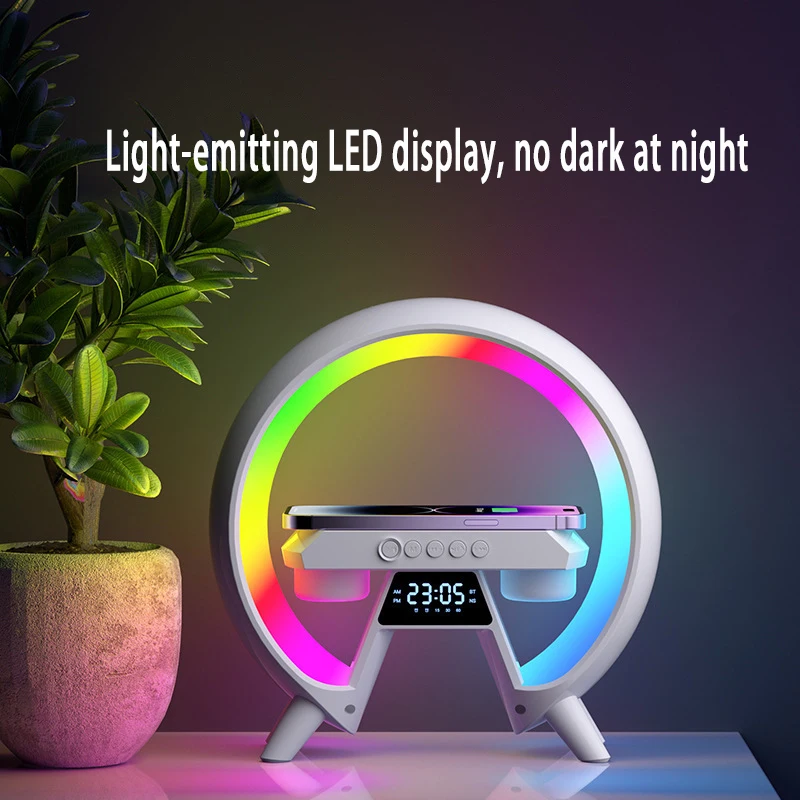 Clock Light  Bedside Lamp Table Lamp Night Light cool Running Light 15 Watt Fast Charging and Bluetooth Speaker