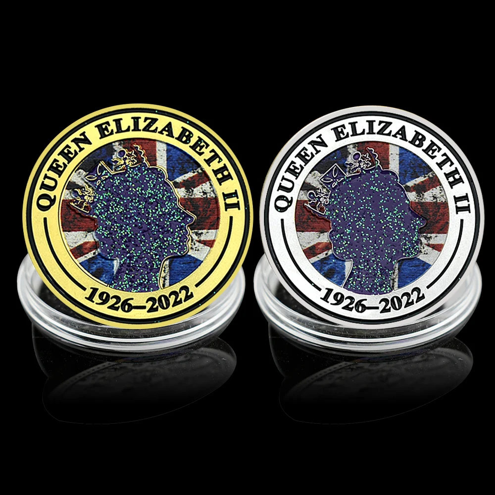 

2pcs/set Golden/silver Plating 1926–2022 Queen Elizabeth II Commemorative Coin Collectibles Souvenir Military Challenge Coin