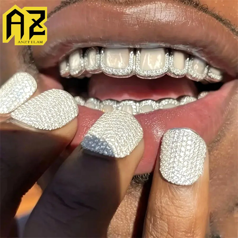 

Anztilam Hollow Out Iced Out Grillz Full Zircon Teeth Shine Grills Men Women Hip Hop Tooth Grills Caps Brass Fashion Jewelry