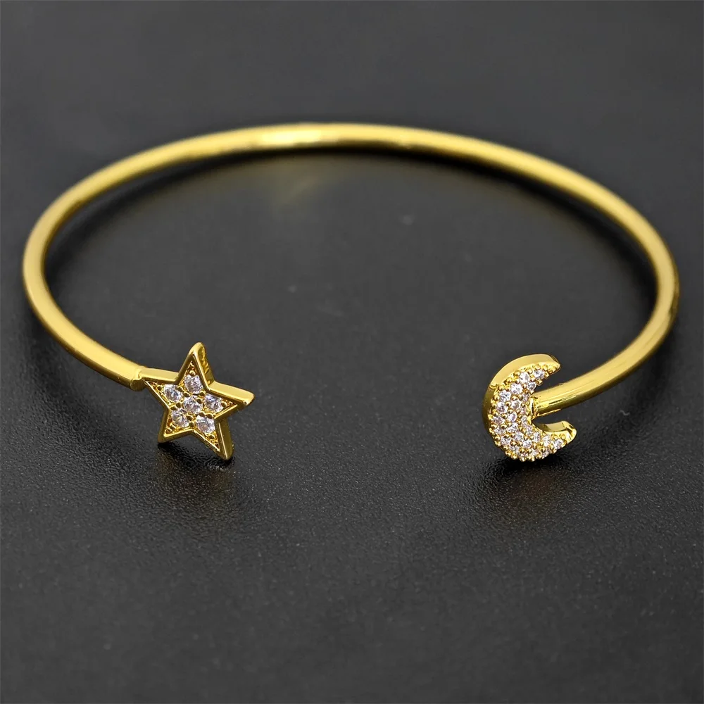 2023 Fashion Star And Moon Couple Cuff Bangle Gold Plated Double Heart Shape Open Bangle For Women Party Jewelry