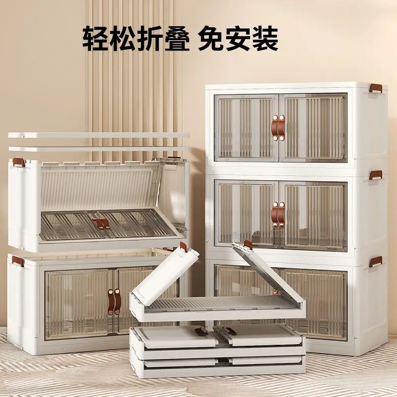 

Thickened enlarged folding storage box cabinet multi-layer household with door cloth storage home kitchen organizer plate rack