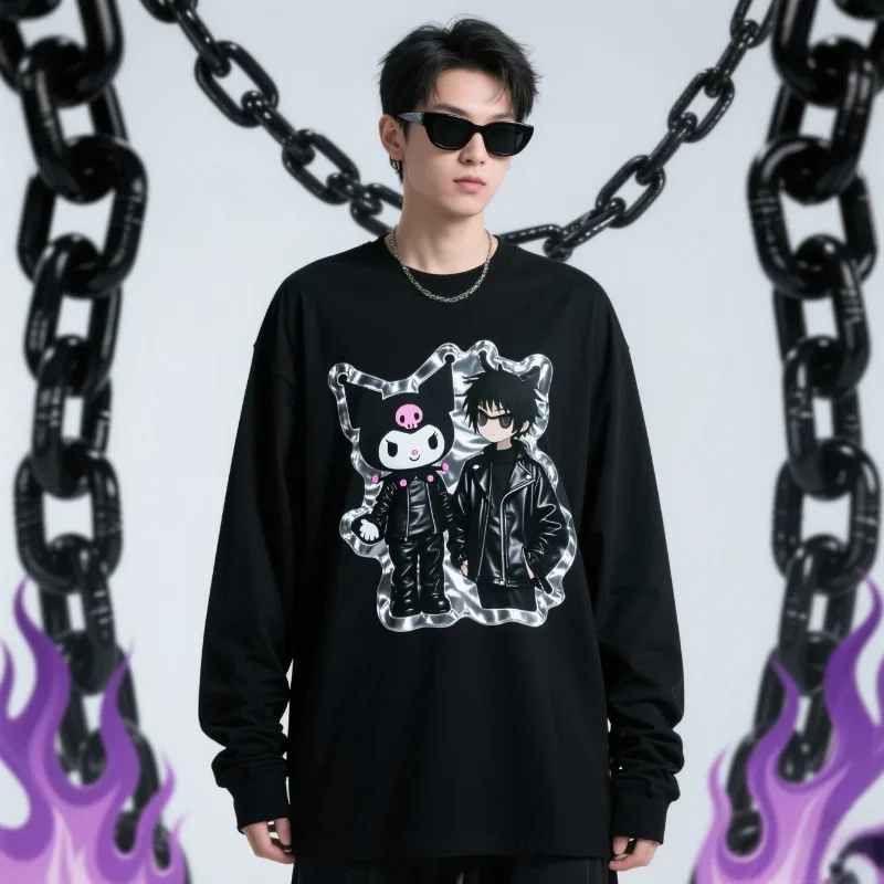 

MOTO-Новая футболка для взрослых с длинными рукавами, Kuromi и крутым принтом персонажей