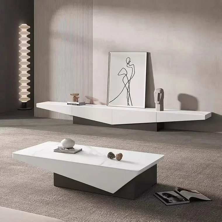 

Rock slab coffee table modern simple small apartment living room creative high-end light luxury wabi sandy wind home TV cabinet