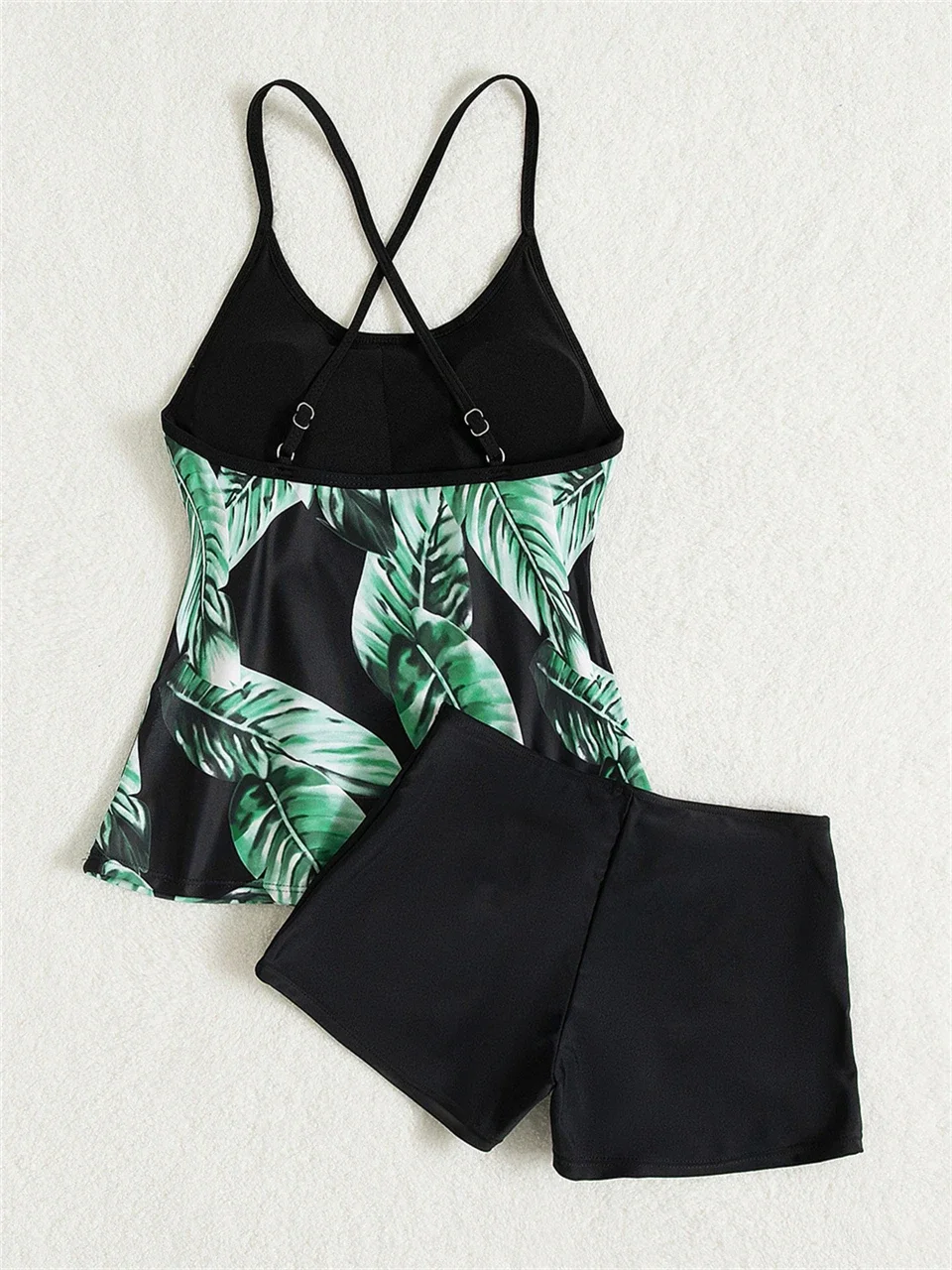 String Tankini 2025 dwuczęściowy strój kąpielowy z nadrukiem w liście damskie spodenki z wysokim stanem stroje kąpielowe damski kąpiący strój kąpielowy kostiumy kąpielowe