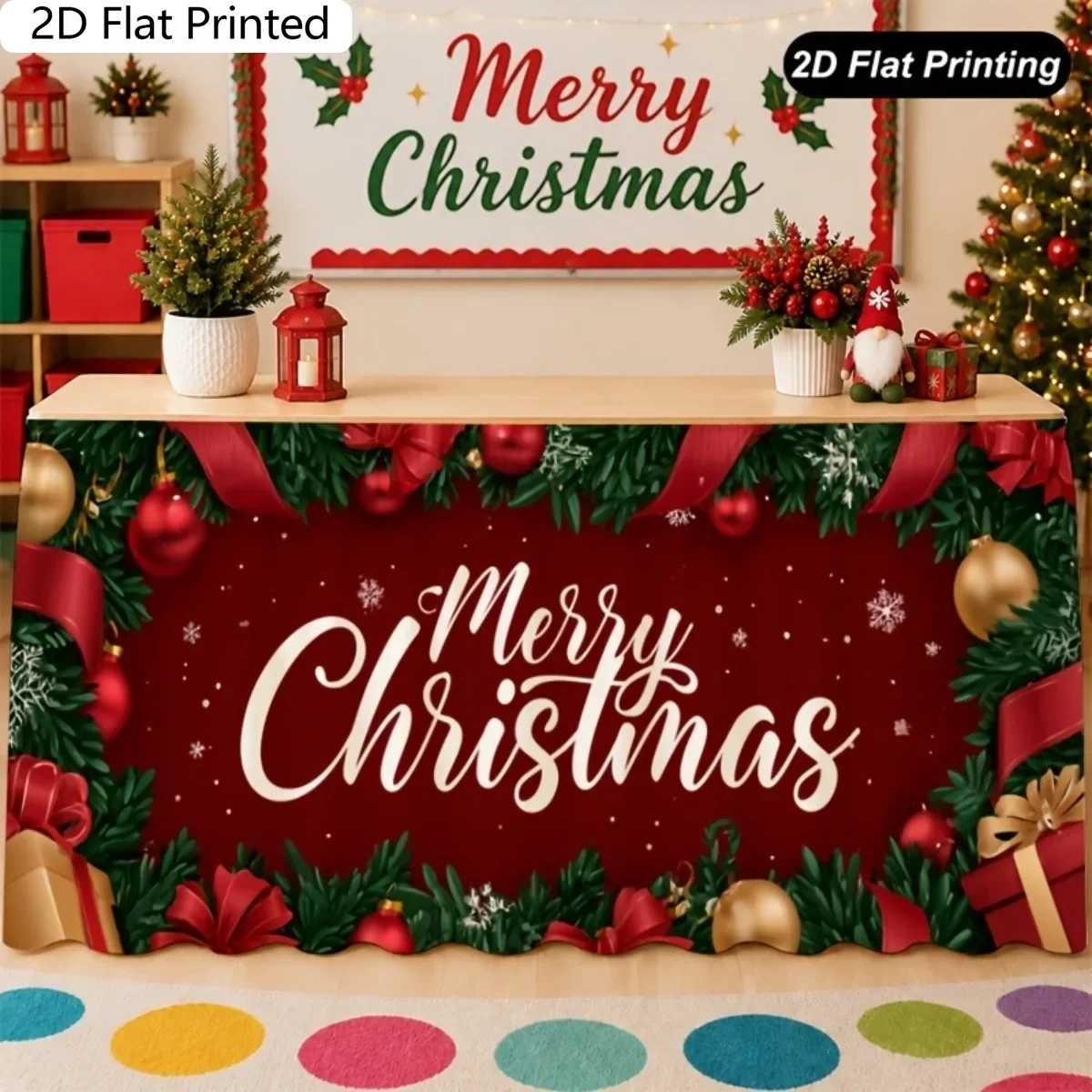 1. PC table skirt tablecloth  2D plane printing  Christmas decorations for the tablecloth