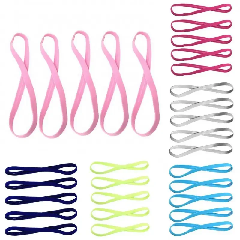 5/10Pcs Candy Color Women Men Yoga Hair Bands Sports Headband Girls Sport Anti-slip Elastic Rubber Sweatband Football Running image 6