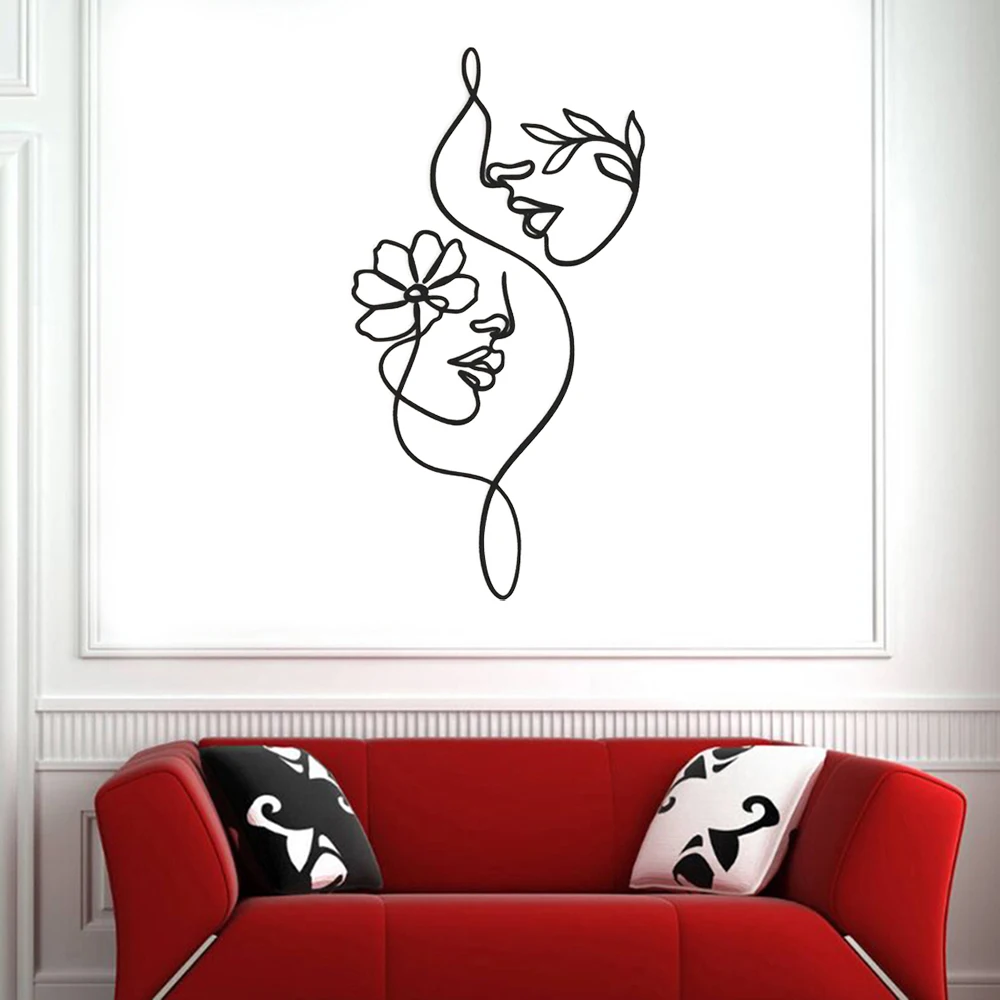Line Art Woman Man Couple Wall Decal Minimalist Line Art Floral Couple Wall Sticker Vinyl Modern Home Bedroom Decor Mural S604