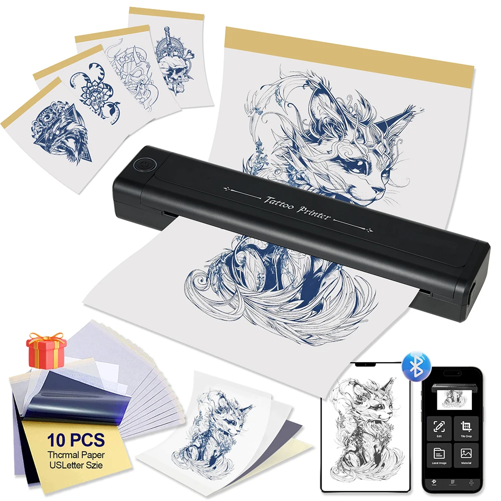 

Беспроводной Bluetooth-принтер для татуировки, машина для переноса татуировки, термоаккумулятор 2000 мАч, портативный копировальный аппарат для печати татуировок