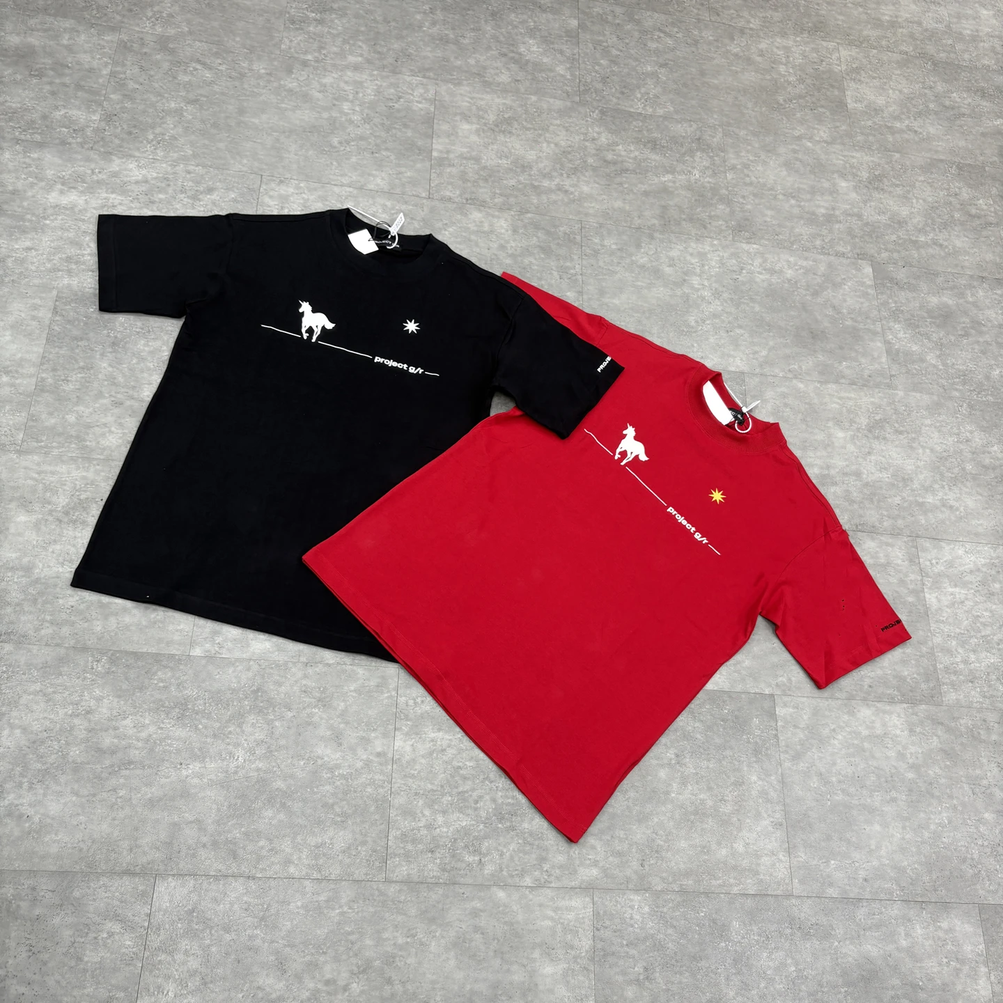 

Oversize Summer PROJECT G/R Short Sleeve T Shirt Men Women Unicorn Letter Embroidery Print Tee Cotton Tops Black Red T-Shirt